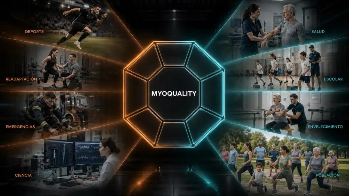 One MyoQuality ecosystem applied across eight performance, health, emergency, education and research contexts.